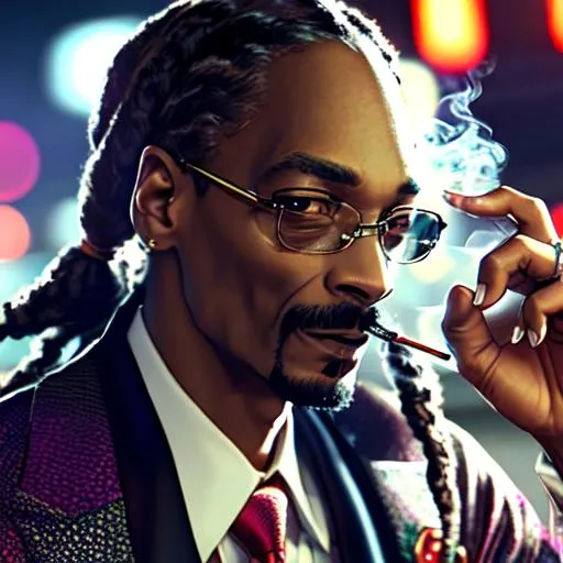 Prompt: Snoop Dogg, smoking a prerolled joint from the mouth, super high of drugs, weed, Professional, Highly Detailed, Hyperrealistic, sharp focus, Professional, UHD, HDR, 8K, Render, HD, Trending on ArtStation, close up, bokeh, outdoor, 