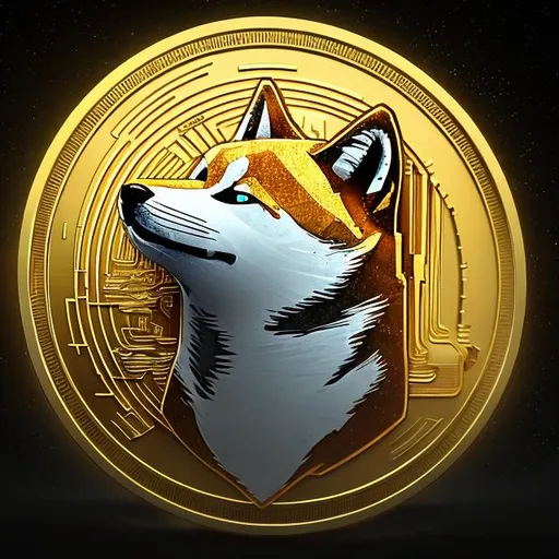 Prompt: Etherium emblem the dogecoin emblem the bitcoin emblem and depict all emblems incorporated into one taking over the gold standard