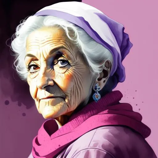 Prompt: a old woman, clear and detailed eyes, vibrant colors,