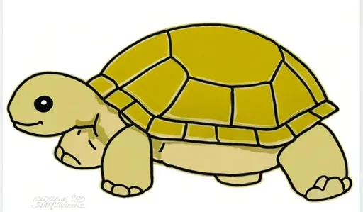 Prompt: A small simple drawing of a golden turtle looking into the camera, no details, 2D art, cute