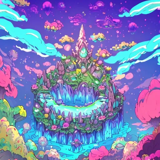 Prompt: forg flower dragon space ship island metal floweerr pink green gold white rainbow tai della mega space caastle greeen green grass blue blue sky yellow car boater neon pink forg island dragon mode butterfly coulored realistic crystals in a cave 