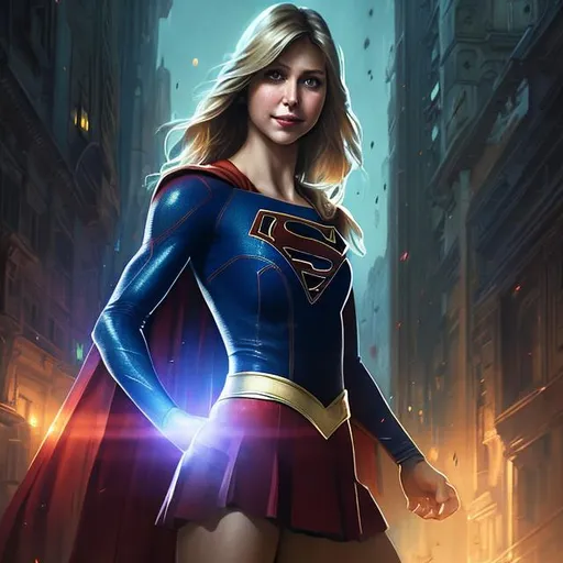 Prompt: Supergirl a masterpiece, 8k resolution, dark fantasy concept art, by Greg Rutkowski, dynamic lighting, hyperdetailed, intricately detailed, Splash screen art, trending on Artstation, deep color, Unreal Engine, volumetric lighting, Alphonse Mucha, Jordan Grimmer, purple and yellow complementary colours sinister by Greg Rutkowski