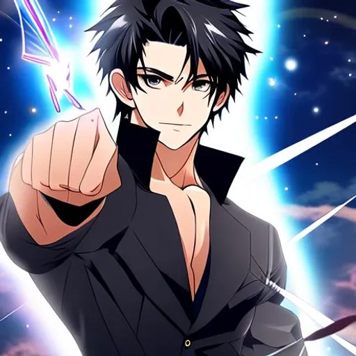 Prompt: Handsome anime man with magic powers, black hair