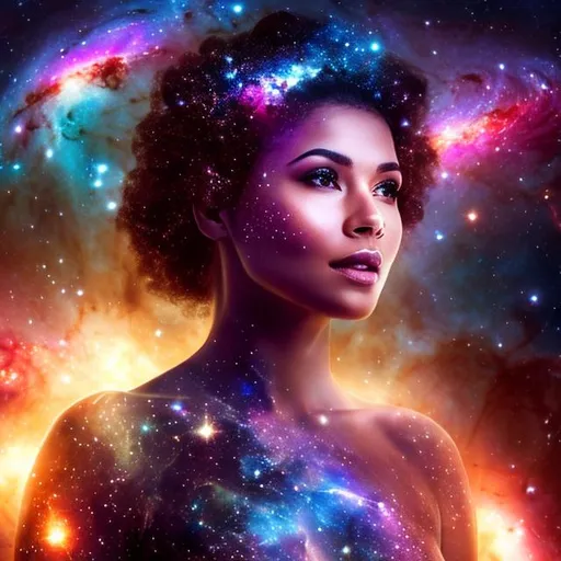 Prompt: Beautiful woman floating through space, stars, galaxies, nebulas, whole body, buxom