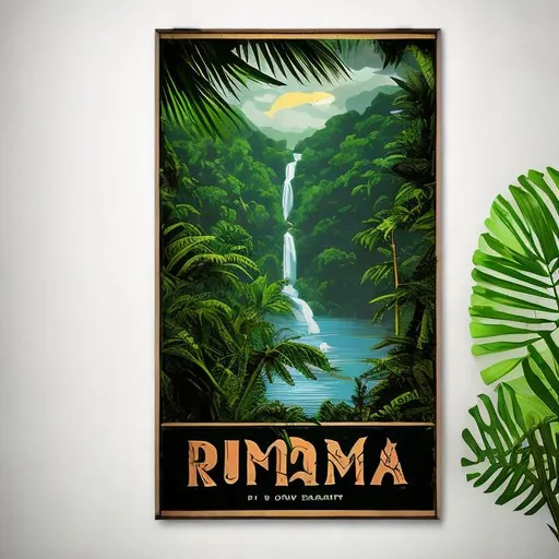 Prompt: rum poster featuring rainforest
