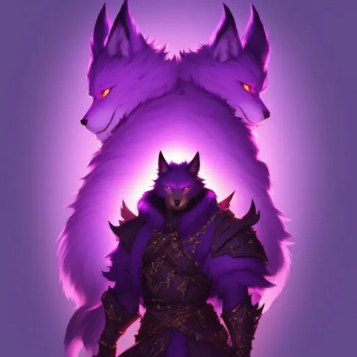 Prompt: anthropomorphic art, trending on artstation, trending on furaffinity, digital art, by letodoesart, anime, furry art, warm light, backlighting, cartoon, concept art, male fantasy warrior, purple furs, contrast background color to the furs, image use for background wallpaper