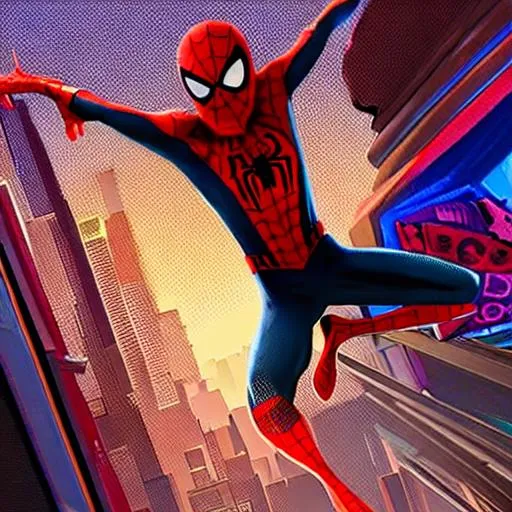 Prompt: Tom holland Spider-Man in into the spider verse