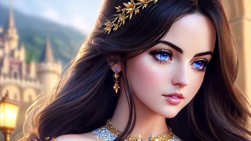 Prompt: best quality, realistic, masterpiece, an extremely delicate and beautiful, CG, extremely detailed , highres, extremely detailed, castle background, elizabeth gillies, beautiful detailed girl, head and shoulder body, realistic, dress, beautiful detailed blue eyes, light on face, cinematic lighting, black straight long hair