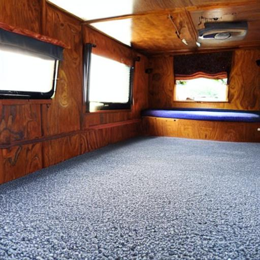 shag carpeting on walls, trailer, table full of lobs... OpenArt