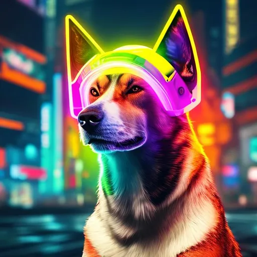 Prompt: colorful cyberpunk dog
 with  modern visor
