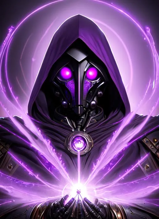 Prompt: portrait of warforged  warlock  with short, purple eyes, black cloak , in purple maitek background, D&D setting,  perfect composition, hyperrealistic, super detailed, 8k, high quality, trending art, trending on artstation, sharp focus, studio photo, intricate details, highly detailed, by greg rutkowski and alphonse mucha

