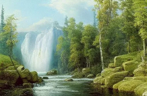 Prompt: Waterfall, beautiful artwork by ivan shishkin