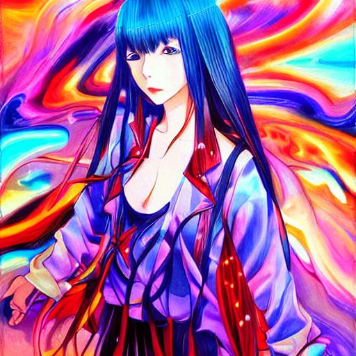 Beautiful Trippy Anime Girl Portrait Oil Painting OpenArt