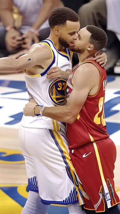 Prompt: Lebrun James and Steph curry making out
