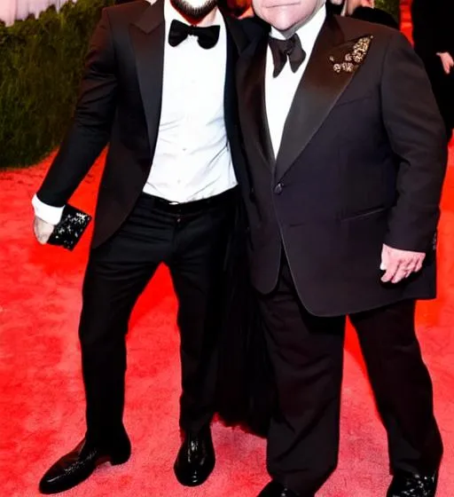 Prompt: Seth Rollins at met gala with Elton John as his date 