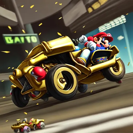 Prompt: mario kart gold kart