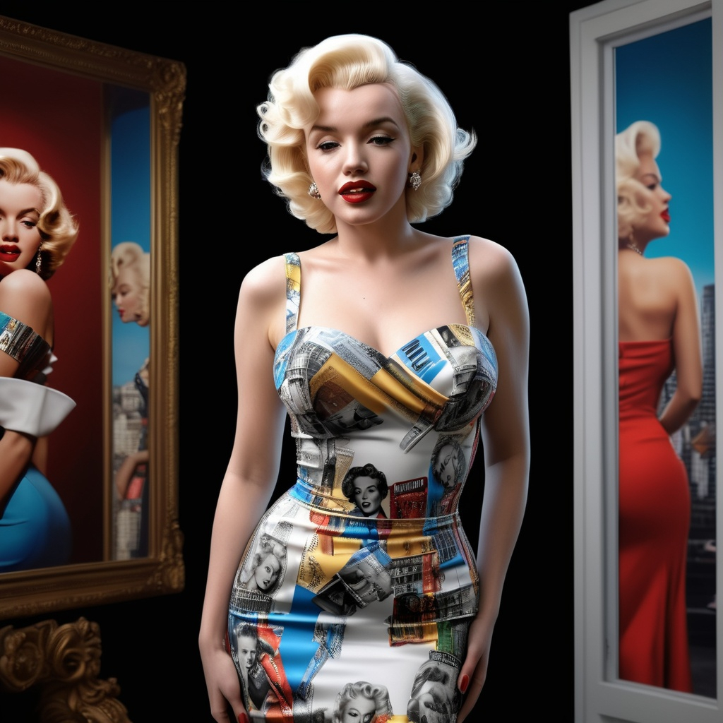 3D Marilyn Monroe with large breast and large waste in shiny  