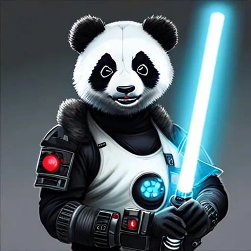 Prompt: cyberpunk panda lightsaber