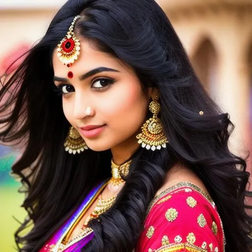 Prompt: Indian fair  girl, beautiful face, long black hair, pronounced feminine features, photo-realistic

