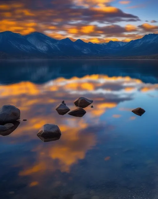 Prompt: With the aid of a polarizing filter, the sky takes on a deep blue hue, colors become vibrant, and distracting glare is diminished. A reflective surface, like a still lake, showcases polished reflections.