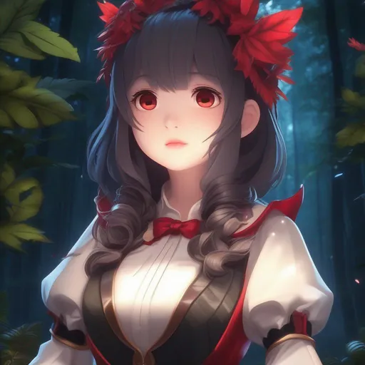 Prompt: (Background forest:1. 05), out of light, night , (Extremely detailed CG unity 8k wallpaper, ultra-detailed), (masterpiece, best quality, intricate details, detailed finger), (chibi:1. 2) single girl, plant girl, monster girl, red eyes, (Alraune:1. 2), colored skin, (green skin:1. 5), (cant be this cute:1. 2), two side up, (leaf, flower, mandrake, vines:1. 4), navel, (marvelous illustration:1. 1), (detailed splash), Sharp Focus, DoF, Bokeh, 70mm, 8k, UHD, HDR, (Masterpiece:1. 