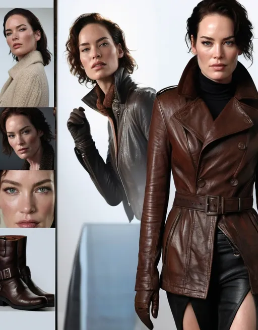 Prompt: photorealistic Lena Headey detailed face, high-quality, professional, detailed eyes,  realistic, intense gaze, celebrity, professional lighting, detailed facial expression, high resolution, wearing leather coat, gloves, very tall buckle boots on wooden floor,  intricate details, realistic skin tones, professional photography