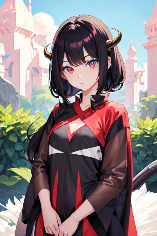 Prompt: loose oversize t-shirt dress, bright colors, symmetrical, beautiful little girl, solo, one has jet-black hair and vermilion red eyes, and the other has blond hair and blue eyes, each exuding a different charm. intricate dragon horns, tail, perfect composition, hyperrealistic, super detailed, 8k, high quality, Splash art, front, epic Instagram, artstation, hyperdetailed intricately detailed, unreal engine, intricate detail, complementary colors, concept art, 8k, heavy strokes, splash arts, full height, full body focus,