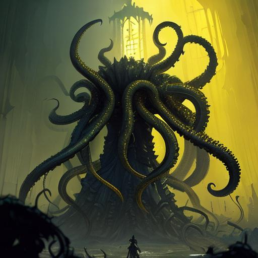 yellow knight, eldritch being, tentacles, lovecraft,... | OpenArt