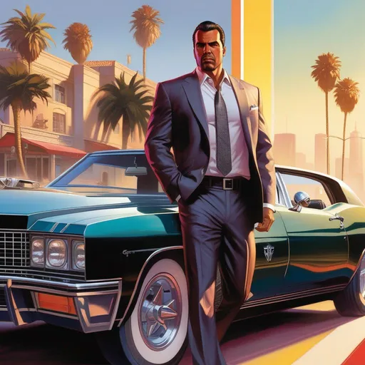 Prompt: GTA VI cover art, cartoony, extremely detailed painting by Greg Rutkowski and by Henry Justice Ford and by Steve Henderson