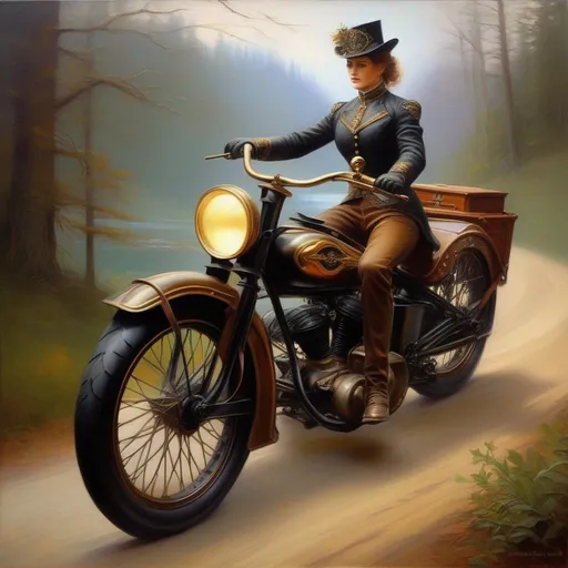 Prompt: fantasy art, Victorian oil painting, a big trail motorcycle.