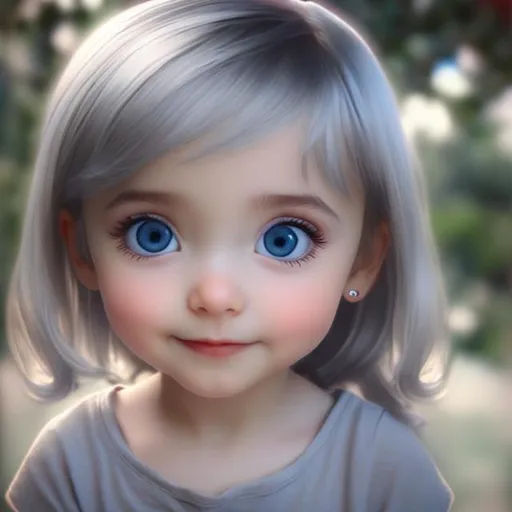 Prompt: beautiful child, innocent little girl, big eyes full of life, silver hair girl