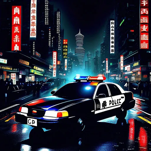 Prompt: Subject: "Police cars"

Creative descriptions: Sleek, black and white vehicles adorned with the powerful Chinese characters "坡力士". Flashing lights illuminate the darkness, casting an eerie glow.

Environment: A bustling city at night, with towering skyscrapers and neon signs reflecting off wet pavements. The streets are alive with a mix of excitement and tension.

Mood/Feelings: A sense of authority and vigilance permeates the air. There's an undercurrent of urgency and anticipation, as if something significant is about to unfold.

Artistic medium/Techniques: The scene captures the interplay of light and shadow, highlighting the contrast between the glowing police cars and the dark cityscape. Long exposure techniques enhance the dynamic movement of the flashing lights.

Artists/Illustrators/Art Movements: Inspired by the works of Edward Hopper, with his mastery of capturing urban solitude, and influenced by the noir aesthetic of film noir and graphic novel illustrations.