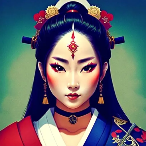 Beautiful samurai Woman, holding katana, symmetrical... | OpenArt