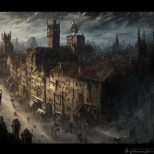 Prompt: medieval big city with stone wall in DeviantArt and artstation style, realistic texture, rpg style, greg rutkouski style