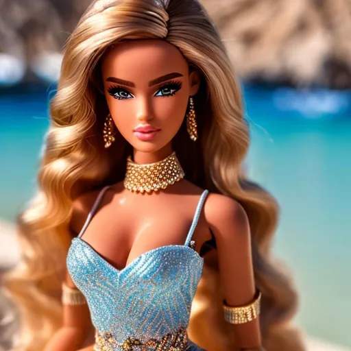 Prompt: Highest quality picture of a very detailed greek mediterranean Barbie princess