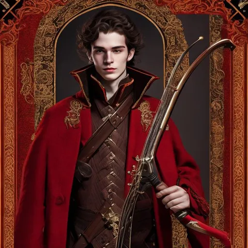 Prompt: a 22 year old Dnd bard of noble descent, wearing a rich red coat and holding a sword in 4k high quality
