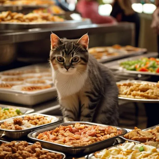 Prompt: A cat at the buffet