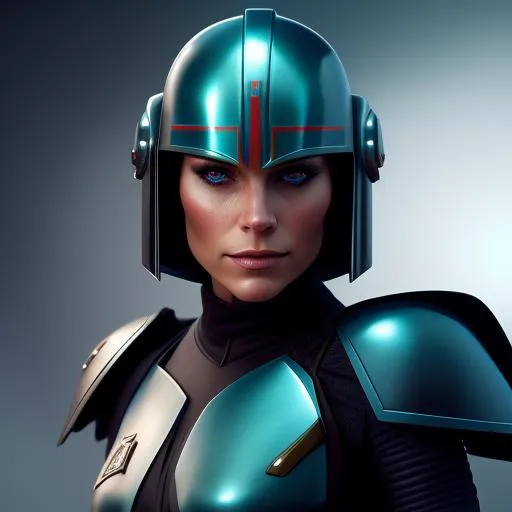 Prompt: the mandalorian, Bo-Katan Kryze, Katee Sackhoff
 Highly detailed photo realistic digital artwork. High definition. Face by Tom Bagshaw and art by Sakimichan, Android Jones" and tom bagshaw, BiggalsOctane render, volumetric lighting, shadow effect, insanely detailed and intricate, photorealistic, highly detailed, artstation by WLOP, by artgerm