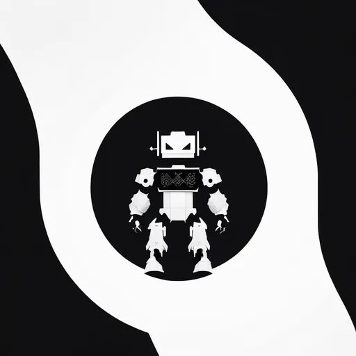 Prompt: 2D monochromatic and minimalist Logo black of shapes  creating robot head, white background