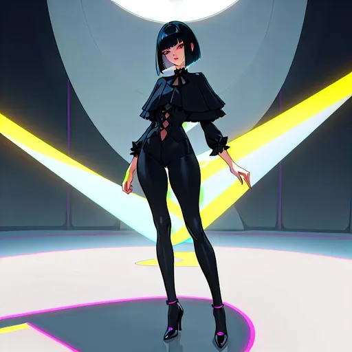 Prompt: a lonely AI man, very tall, thick thighs, wide hips, huge glutes, long legs, slender arms, slender waist, big beautiful symmetrical eyes, intriguingly beautiful face, aloof expression, symmetrical face, bob haircut with bangs, wearing Neon-Lolita Dark-Romanticism fashion clothes, high-fashion, hyper photorealistic, realistic lighting, realistic shadows, realistic textures, 36K resolution, 12K raytracing, hyper-professional, impossible quality, impossible resolution, impossibly detailed, hyper output, perfect continuity, realistic reflections