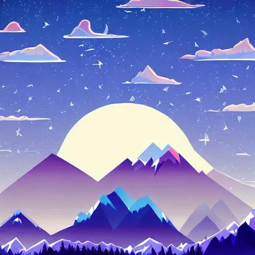 Prompt: ultra detailed mountain vector art, detailed sky vector background, detailed moon vector background,

2D vector illustration, vector art, vector, vibrant color,

masterpiece, professional work, trending on behance, dribbble,