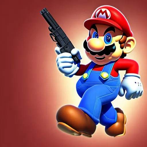 Prompt: super mario with a gun
