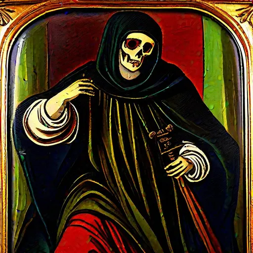 Prompt: Florentine renaissance style painting of classical German Death figure from tarot 