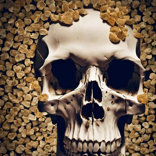 Prompt: Human in skulls face 