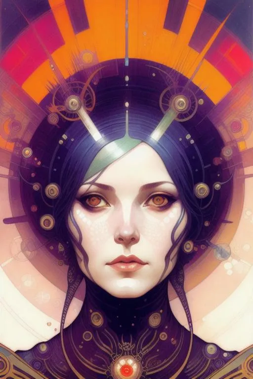 Prompt: biopunk lady by Karol Bak, by Mucha