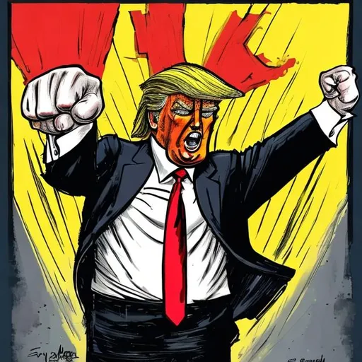 Prompt: An angry Donald Trump with fist raised in the style of Salvador Dalli