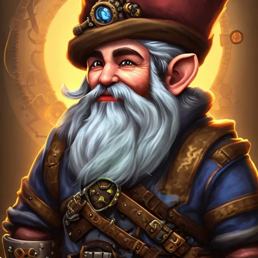 Prompt: Portrait of a male Gnome artificer with a black beard, hyperrealistic, steampunk equipment, world of warcraft inspired, 4k, neutral background.