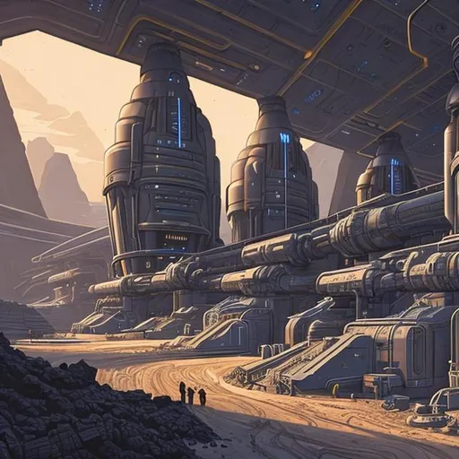 Prompt: Futuristic mining facility, illustration in the style of Ralph mcquarrie, exterior 