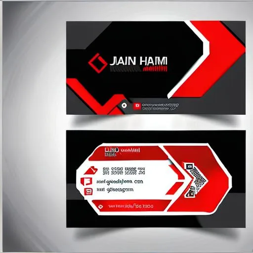 Prompt: business card design, vector, futuristic, aluminum silver finish, red and black in color, abstract, logo input, business name as the headline,  contact details 