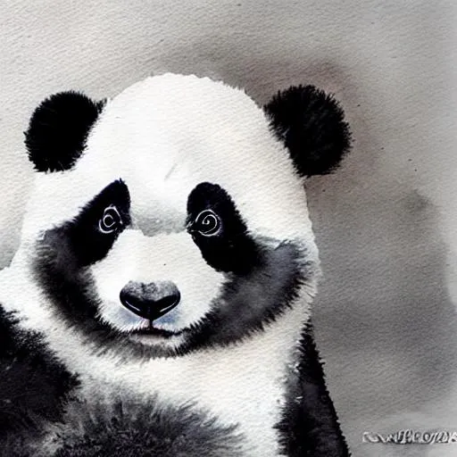 black and white watercolor painting of a baby panda... | OpenArt